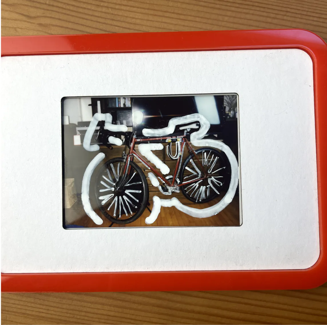 Red Pop-up Frame with a photo of a bicycle